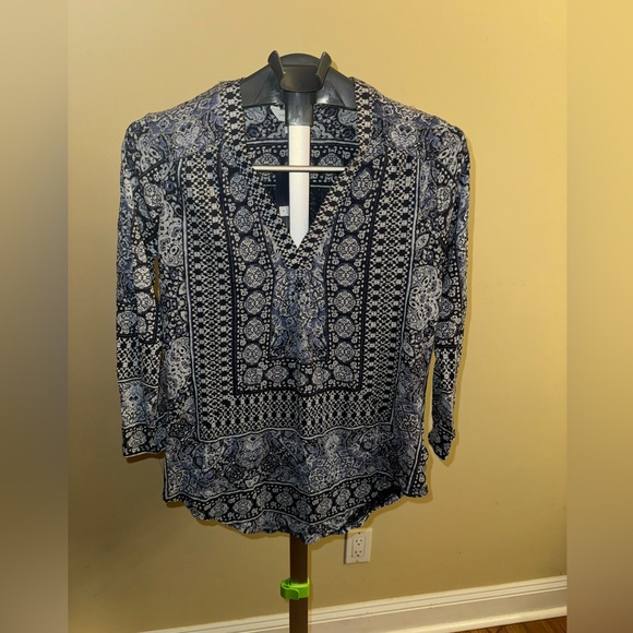 Lucky Brand Border Print Top Navy Multi Small NWT - Picture 4 of 6
